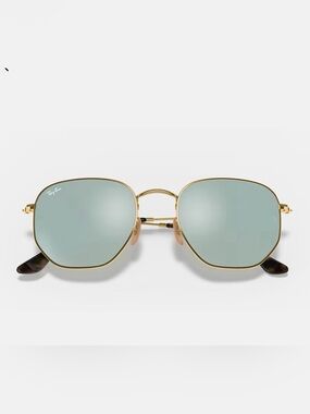Ray-Ban Gold Hexagon Frame Sunglasses with Mirrored Lenses NWOT
